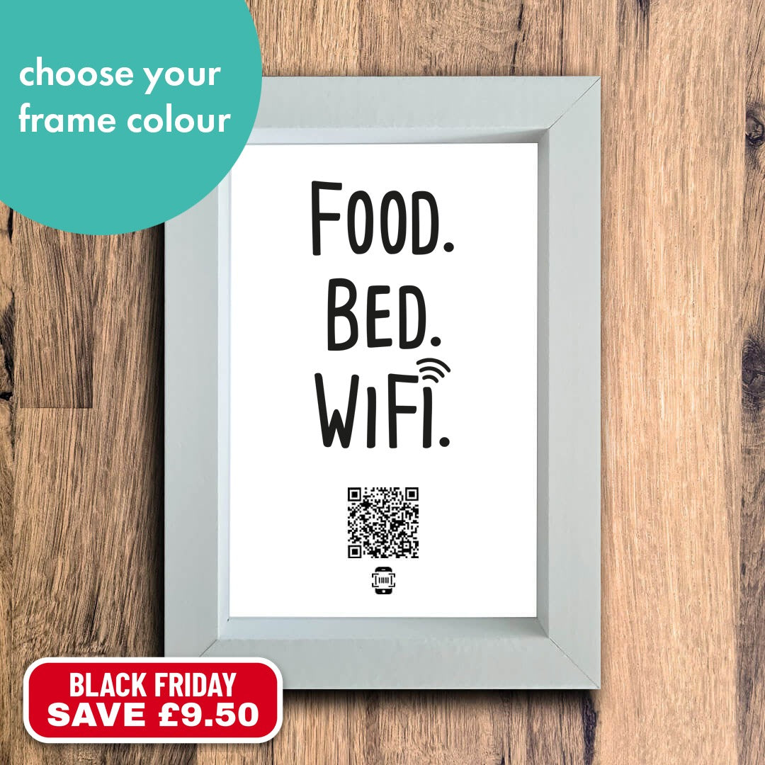 "food. bed. wifi." photo frame