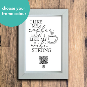 "I like my coffee how I like my wifi" photo frame