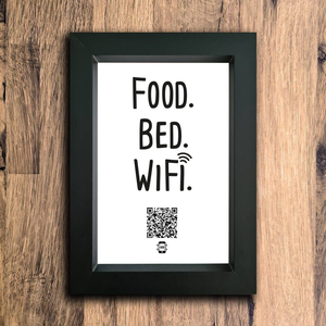 "food. bed. wifi." photo frame