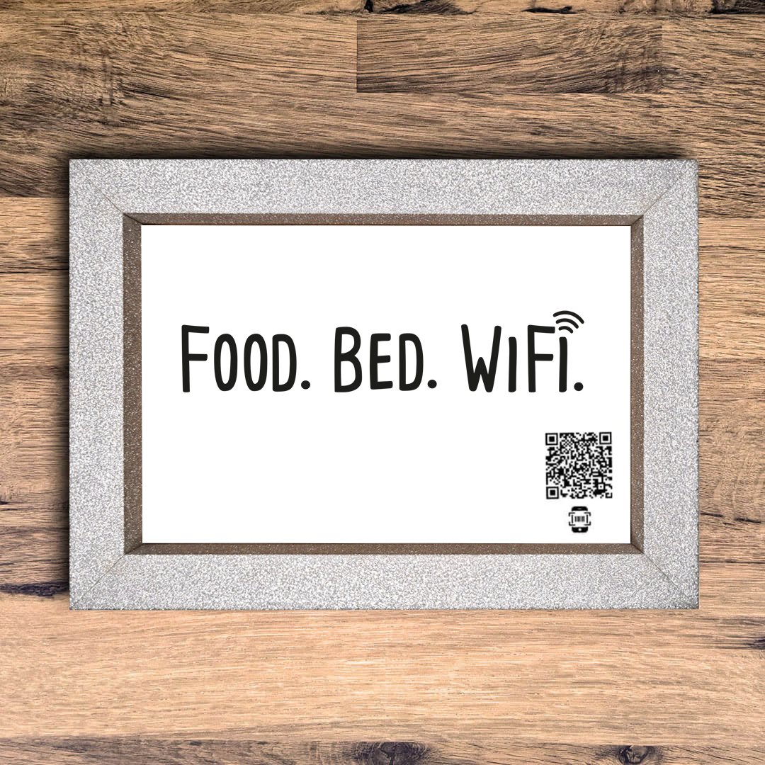 "food. bed. wifi." photo frame