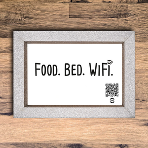 "food. bed. wifi." photo frame