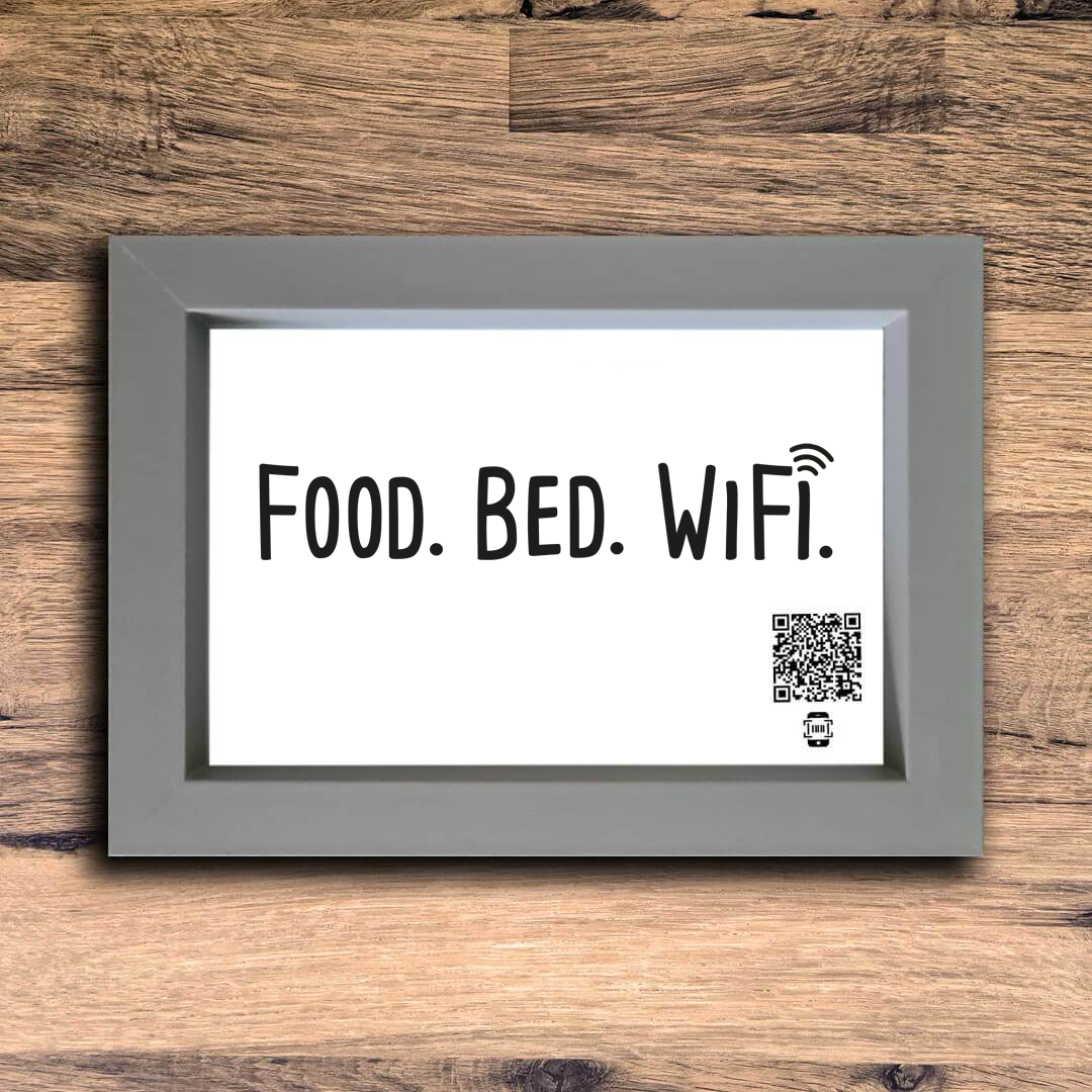 "food. bed. wifi." photo frame