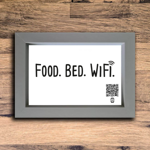 "food. bed. wifi." photo frame