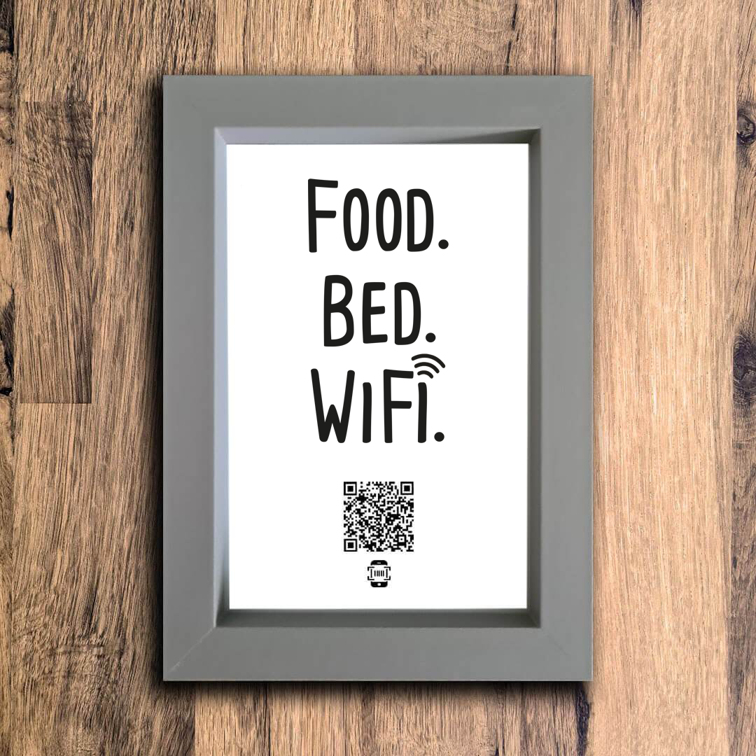 "food. bed. wifi." photo frame
