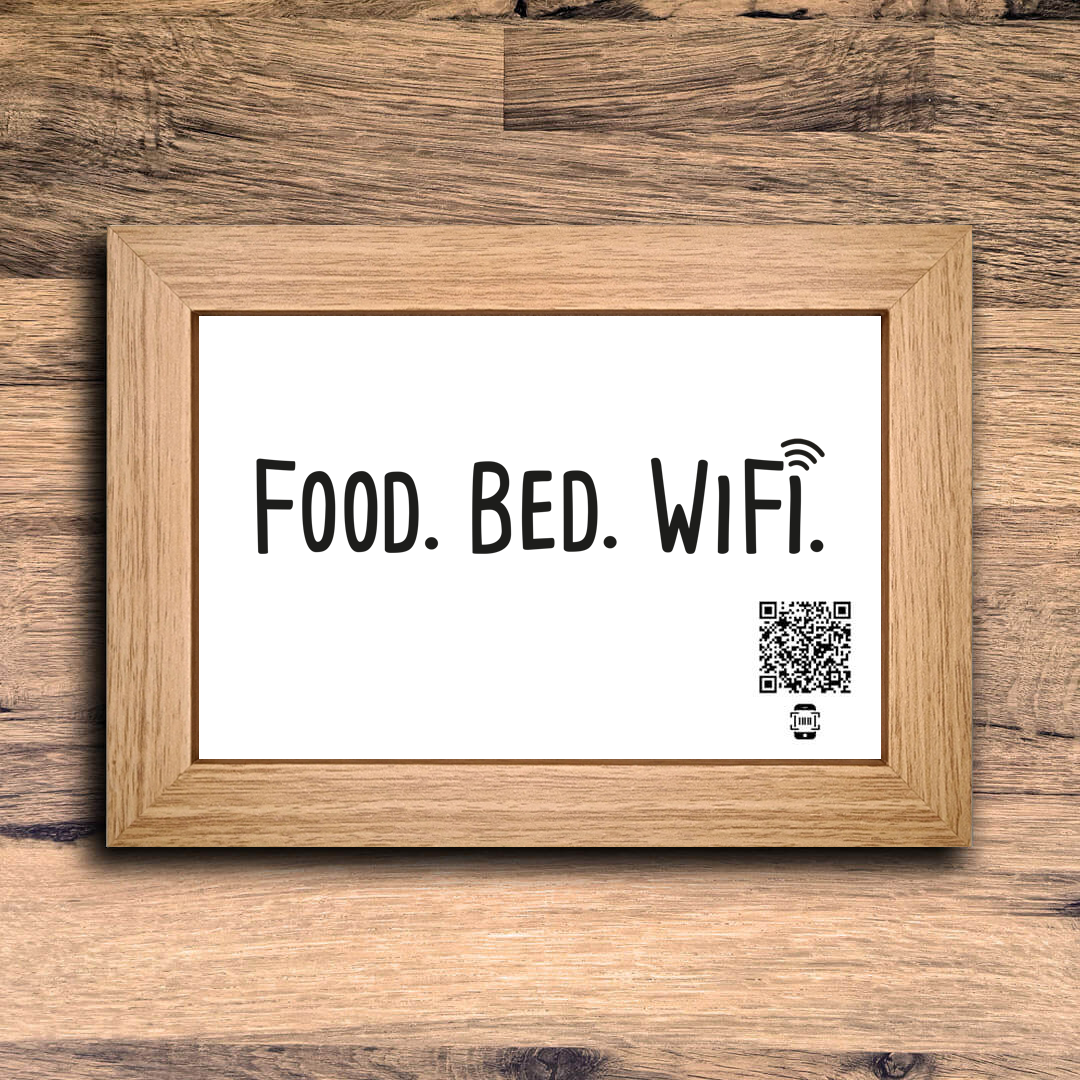 "food. bed. wifi." photo frame