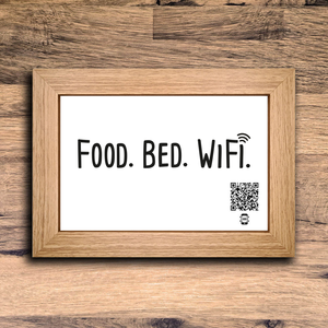 "food. bed. wifi." photo frame