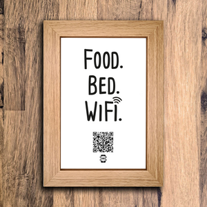 "food. bed. wifi." photo frame