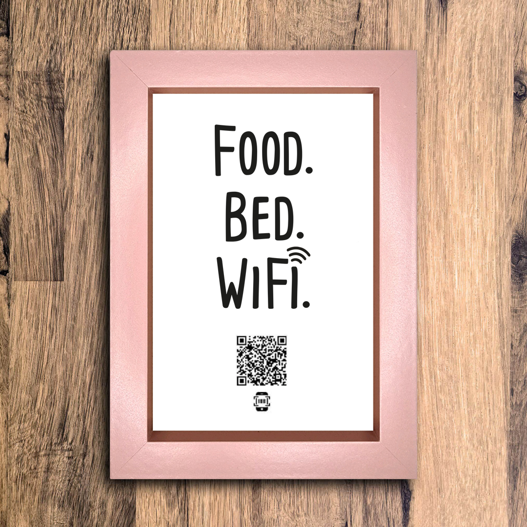"food. bed. wifi." photo frame