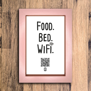 "food. bed. wifi." photo frame