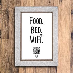 "food. bed. wifi." photo frame