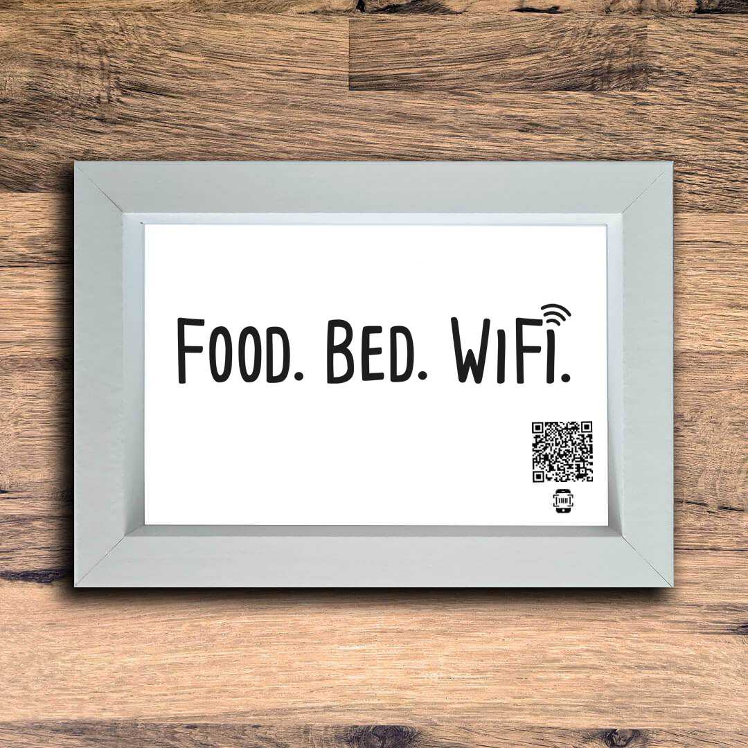 "food. bed. wifi." photo frame
