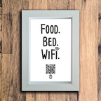 "food. bed. wifi." photo frame