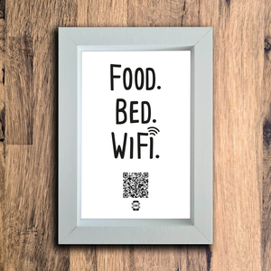 "food. bed. wifi." photo frame